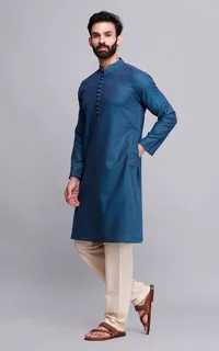 Set of 2: Blue Cotton Kurta and Pajama image 2