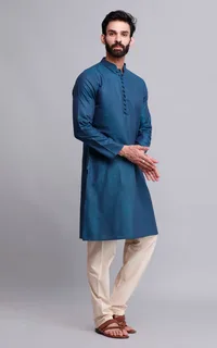Set of 2: Blue Cotton Kurta and Pajama image 3