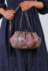 Blue & Multi Silk Patola Print Clutch image 1
