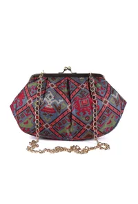 Blue & Multi Silk Patola Print Clutch image 3