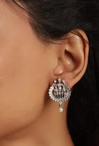 Silver Oxidized Laxmi Devi Necklace Set With Stud Earrings image 2