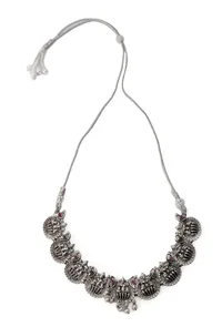 Silver Oxidized Laxmi Devi Necklace Set With Stud Earrings image 3