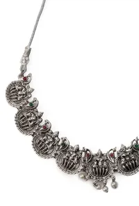 Silver Oxidized Laxmi Devi Necklace Set With Stud Earrings image 5