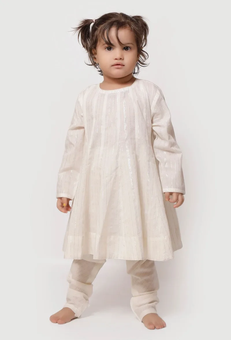 Set of 2 - Coconut White Anarkali Suit with Churidar