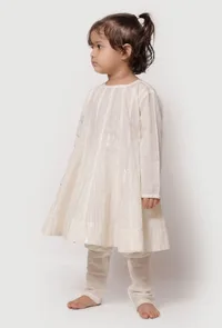 Set of 2 - Coconut White Anarkali Suit with Churidar image 2