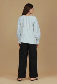 Set of 2 Black Striped Cotton Top with Solid Black Pants image 3