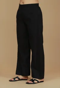 Set of 2 Black Striped Cotton Top with Solid Black Pants image 4