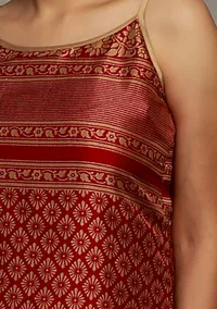 Set Of 2: Red Kalamkari A Line Short Kurta With Palazzo Pants image 6