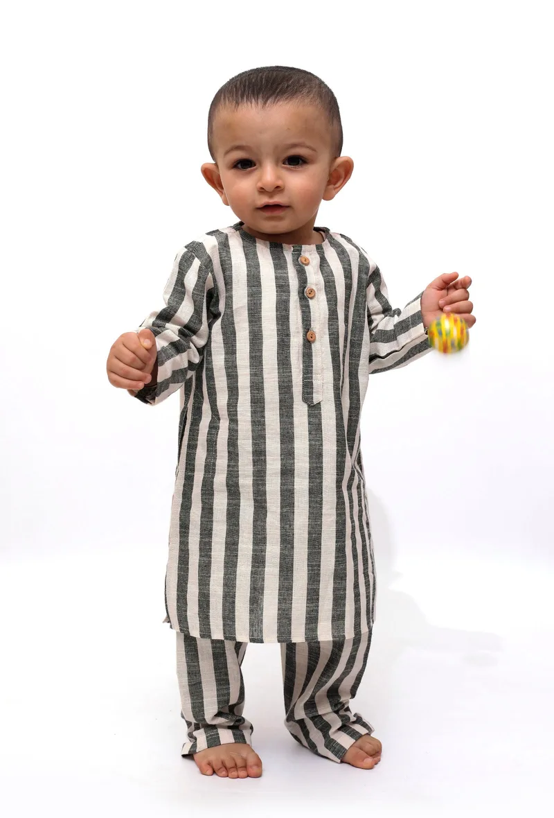 Set of 2 - Oswald Emerald Green Stripe Kurta Pajama