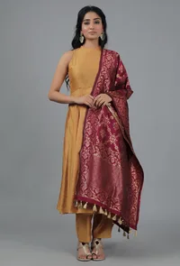 Cherry Red Chanderi Brocade Dupatta image 1