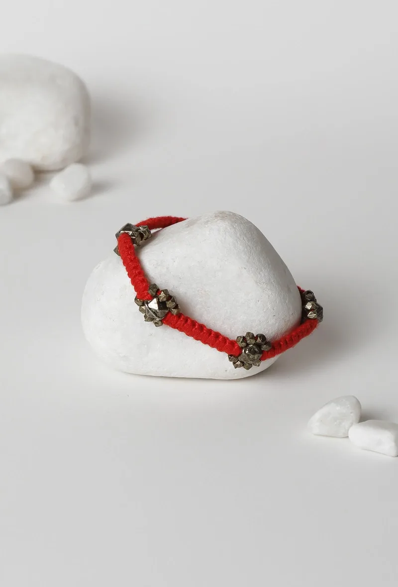 Tangerine Thread Tribal Motif Anklet