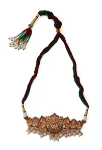 Traditional Laxmi Devi Neck Center Choker Set With Antique Finish image 3