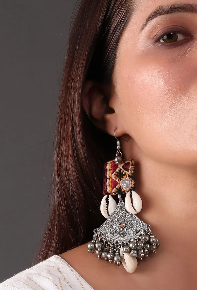 Swastika Silver Kutch Earrings