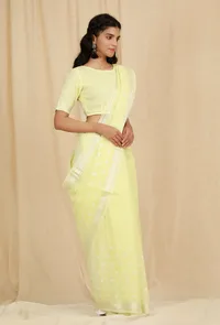 Set Of 2: Lemon Tart Yellow Kota Doria Cotton Saree With 
Stitched Blouse image 2