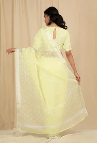 Set Of 2: Lemon Tart Yellow Kota Doria Cotton Saree With 
Stitched Blouse image 3