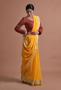 Yellow Color Cotton Linen Saree With Unstitched Blouse image 1