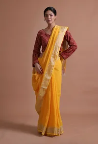 Yellow Color Cotton Linen Saree With Unstitched Blouse image 2