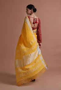 Yellow Color Cotton Linen Saree With Unstitched Blouse image 5