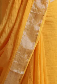 Yellow Color Cotton Linen Saree With Unstitched Blouse image 6