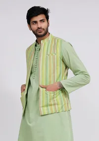Mint Green Stripe Nehru Jacket image 1
