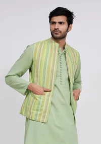 Mint Green Stripe Nehru Jacket image 2