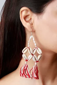 Red Thread Seashell Earrings image 1
