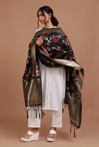 Black Color Semi Silk Dupatta With Zari Weaving image 2