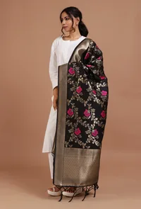 Black Color Semi Silk Dupatta With Zari Weaving image 3
