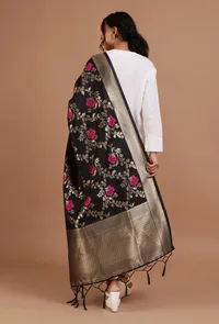Black Color Semi Silk Dupatta With Zari Weaving image 4
