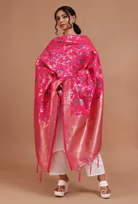 Pink Color Semi Silk Dupatta With Zari Weaving image 1