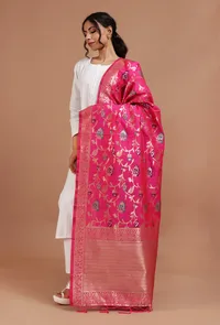 Pink Color Semi Silk Dupatta With Zari Weaving image 2