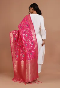 Pink Color Semi Silk Dupatta With Zari Weaving image 3