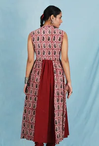 Madder Red hand block Baagh cotton printed gathered long kalidar kurta image 4