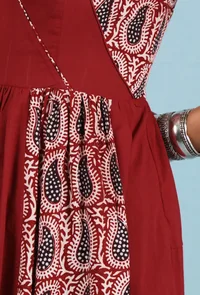 Madder Red hand block Baagh cotton printed gathered long kalidar kurta image 6
