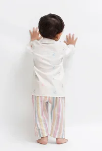 Set Of 2: White Dobby Kurta and Striped Pant image 3