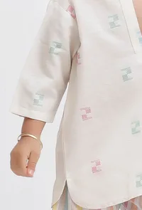 Set Of 2: White Dobby Kurta and Striped Pant image 4