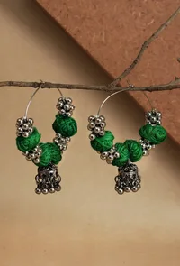 Green Boho Hoop Earrings image 1