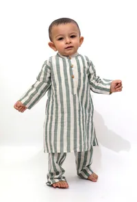 Set of 2 - Isla Green Stripe Tunic Kurta Pajama image 1
