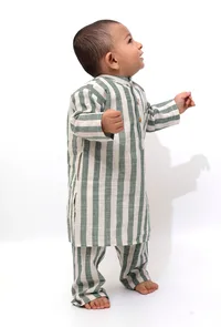 Set of 2 - Isla Green Stripe Tunic Kurta Pajama image 2