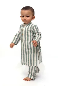 Set of 2 - Isla Green Stripe Tunic Kurta Pajama image 3