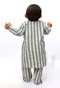 Set of 2 - Isla Green Stripe Tunic Kurta Pajama image 4