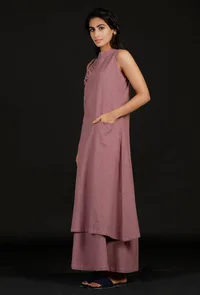Set of 2: Plum Cotton Kurta and Pallazo image 2