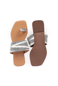 Grey, White & Tawny Brown Ikat One Toe Cruelty Free Leather Flats image 3