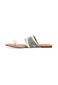 Grey, White & Tawny Brown Ikat One Toe Cruelty Free Leather Flats image 4