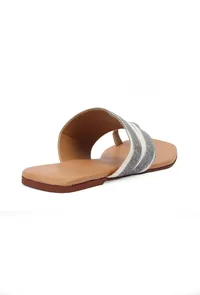 Grey, White & Tawny Brown Ikat One Toe Cruelty Free Leather Flats image 6