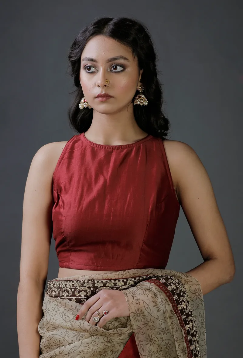 Maroon Raw Silk Zari Detailed Blouse