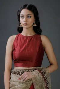 Maroon Raw Silk Zari Detailed Blouse image 1