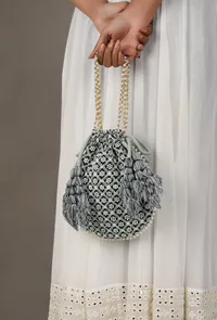 Emerald Elegance Chikankari Georgette Potli image 2