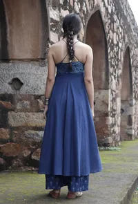 Indigo Printed Angrakha Style Flared Kurta image 4