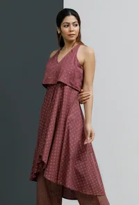 Plum Hand-Block Printed Sleeveless Kurta image 1